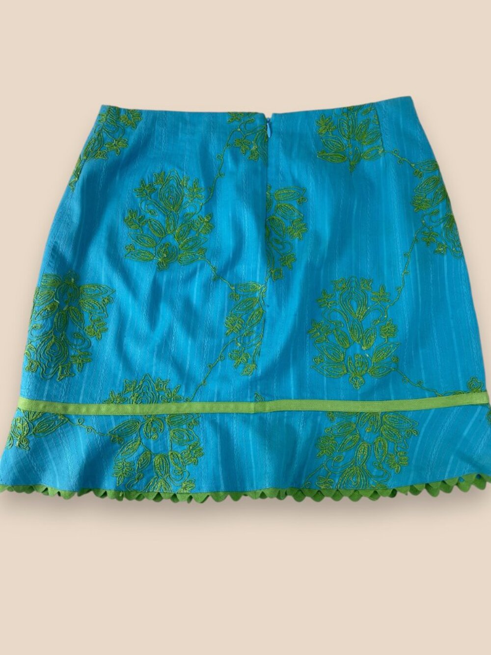 VTG Nanette Lepore Mini Skirt Embroidered Ribbon Blue Green Y2K Made in USA 10 - Picture 2 of 8
